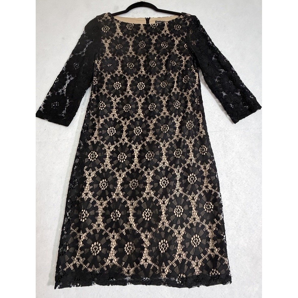 Black Lace Sheath Dress Nude Liningā 3/4 Sleeve Knee Length Size 6